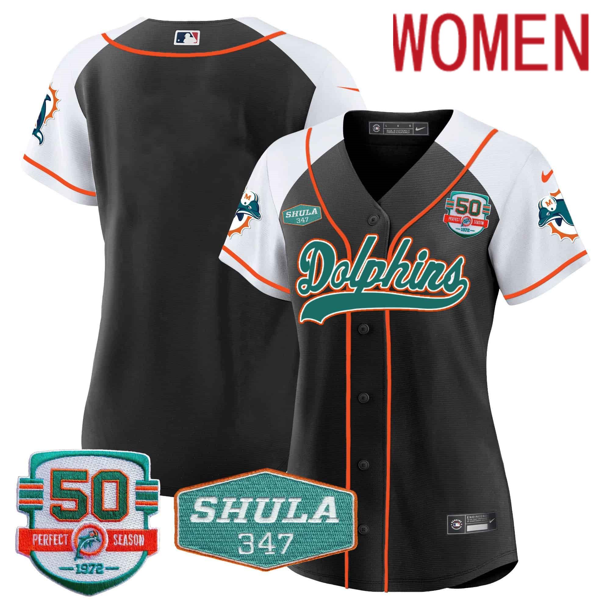 Women Miami Dolphins Blank Black 2024 Nike 50th Don Shula Memorial Patch Baseball NFL Jersey->customized nfl jersey->Custom Jersey